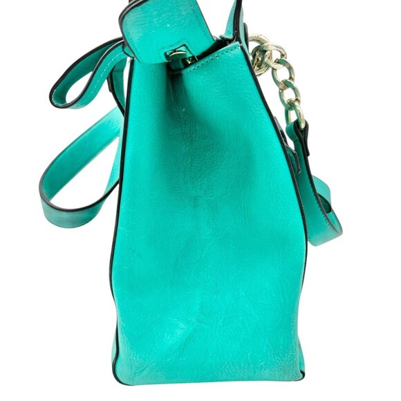 Charming Charlie Shoulder Bag Seafoam with Gold Chain Accents Striped Interior - Picture 3 of 16